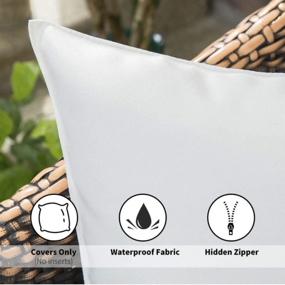 Luxury Home | Set of 2 Chic White Outdoor Water Resistant Throw Pillow Covers